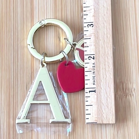 Brand New Giorgio Armani Gold Tone & Red Monogram A Keychain & Red Leather Strap - Picture 4 of 13